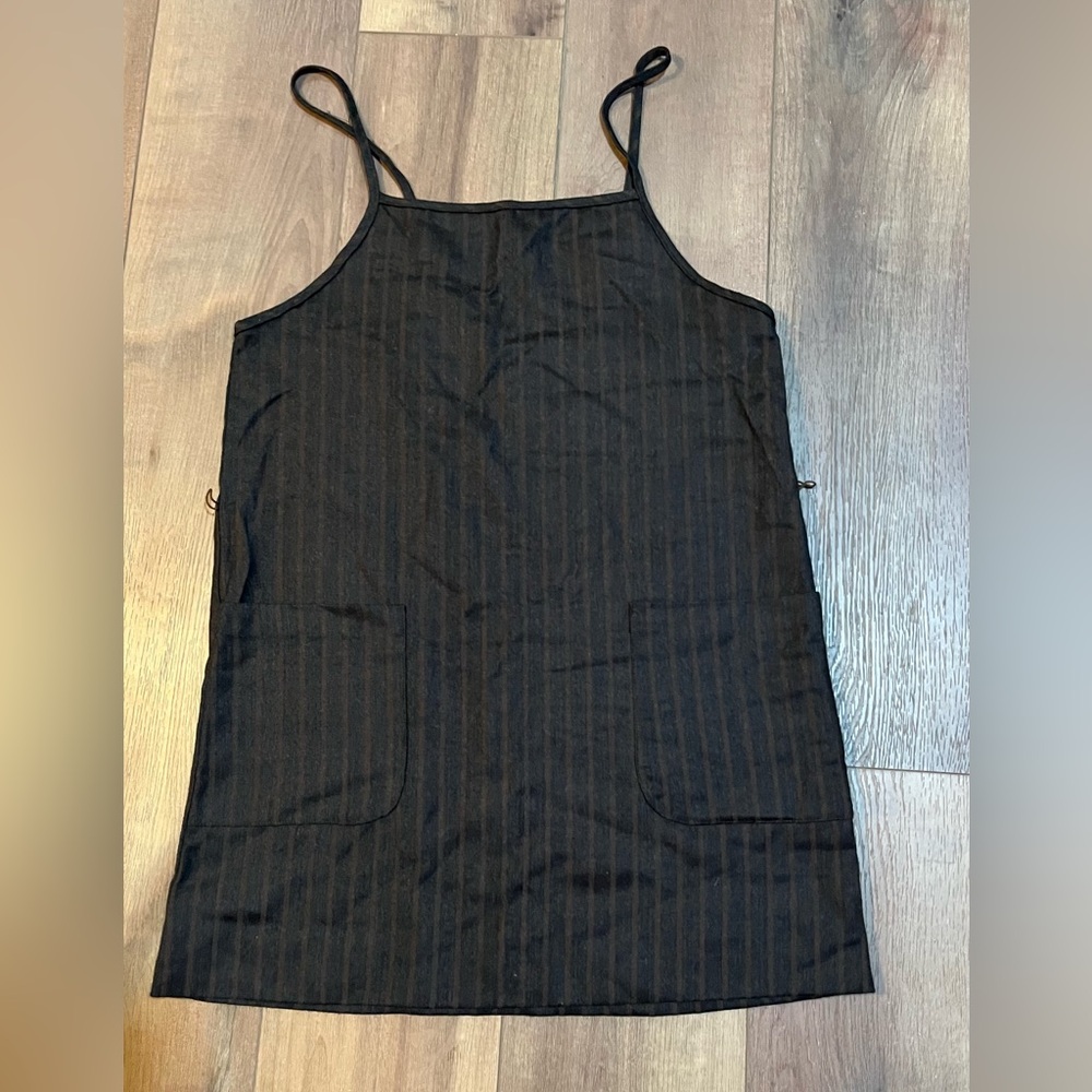 Chic Charcoal Gray and Brown Pinstripe Midi Dress